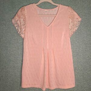 Modlily Womens Pink Lace Short Sleeve Top Size S